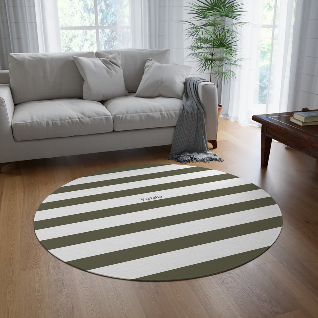 Vistelle striped round rug — olive & white rug