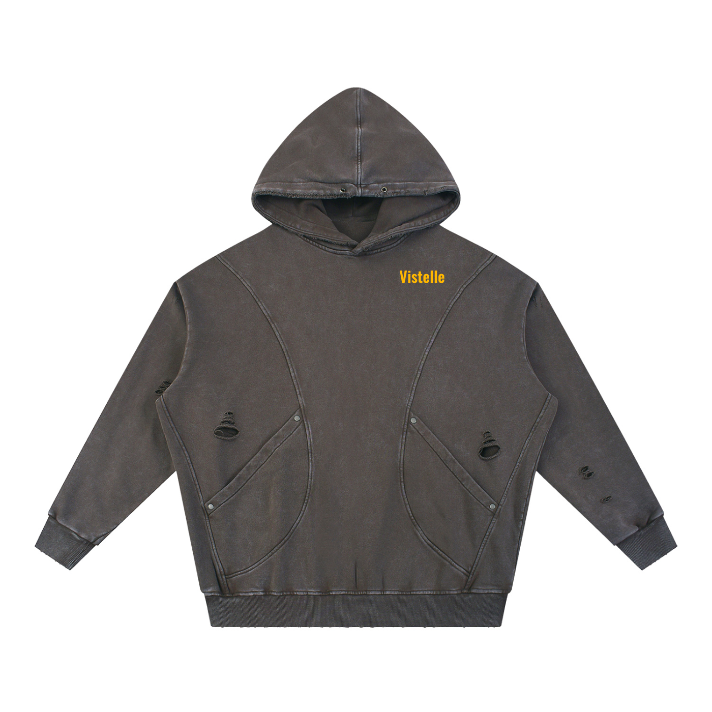 Vistelle Luxe Premium snow washed distressed panel pocket hoodie
