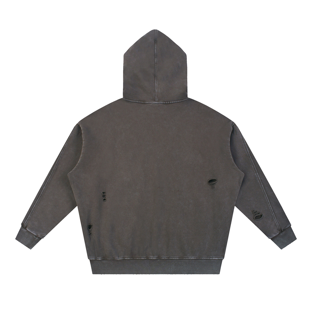 Vistelle Luxe Premium snow washed distressed panel pocket hoodie