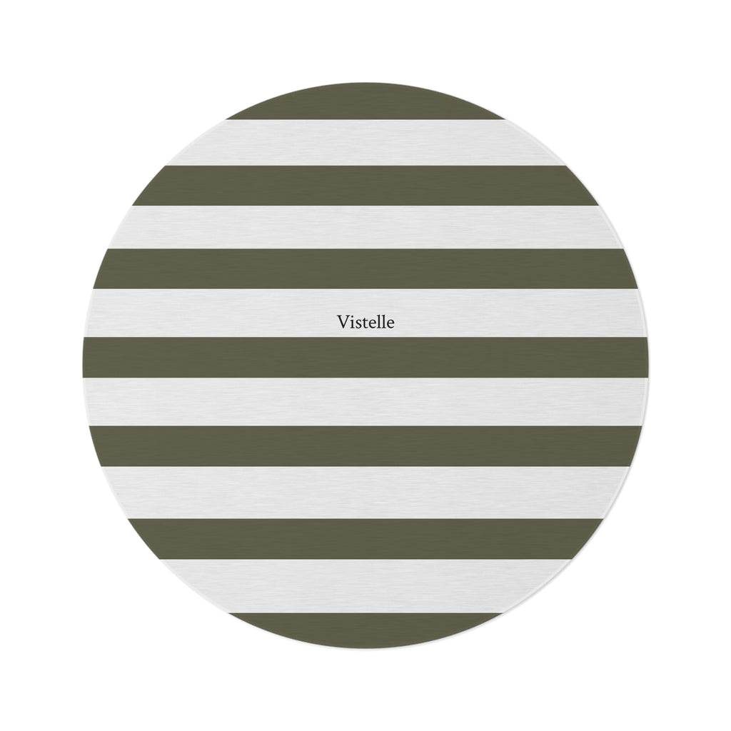 Vistelle striped round rug — olive & white rug