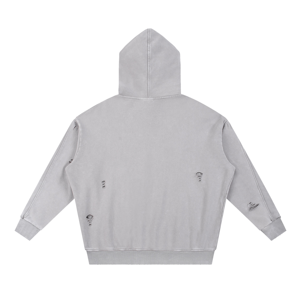 Vistelle Luxe Premium snow washed distressed panel pocket hoodie