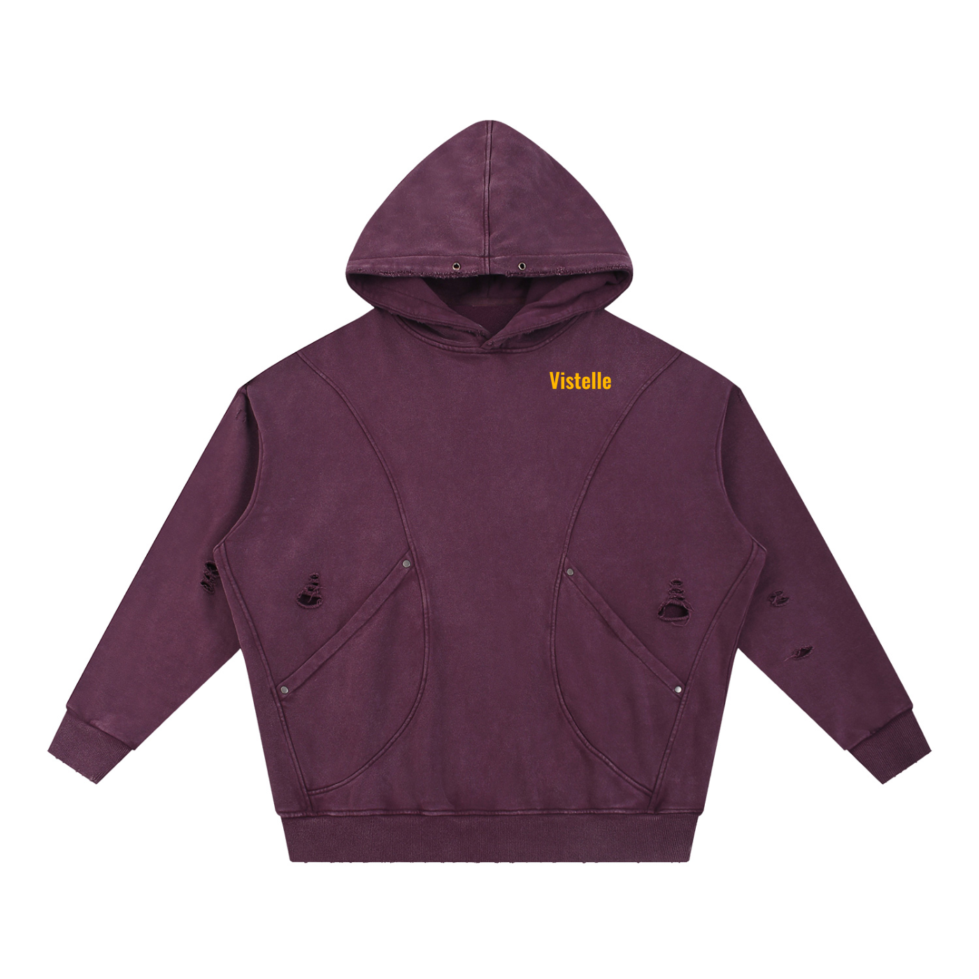 Vistelle Luxe Premium snow washed distressed panel pocket hoodie