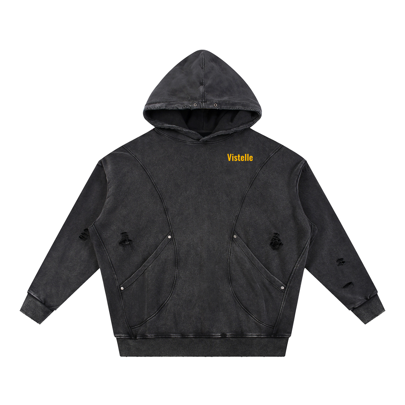Vistelle Luxe Premium snow washed distressed panel pocket hoodie
