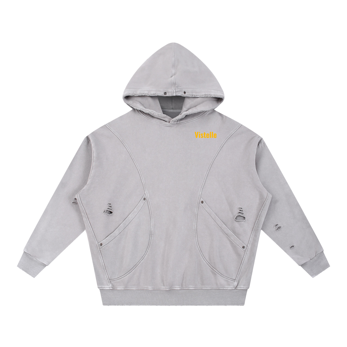 Vistelle Luxe Premium snow washed distressed panel pocket hoodie